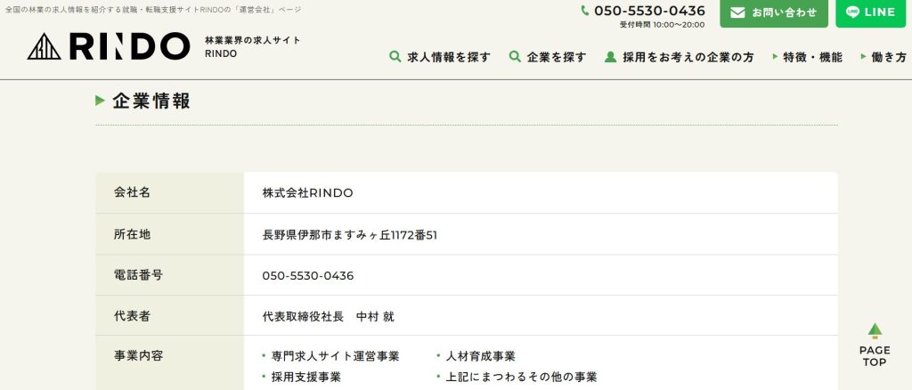 株式会社RINDOの会社概要（代表者名と所在地）